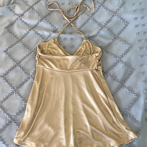 Express Gold Halter Top XS - Picture 2 of 3